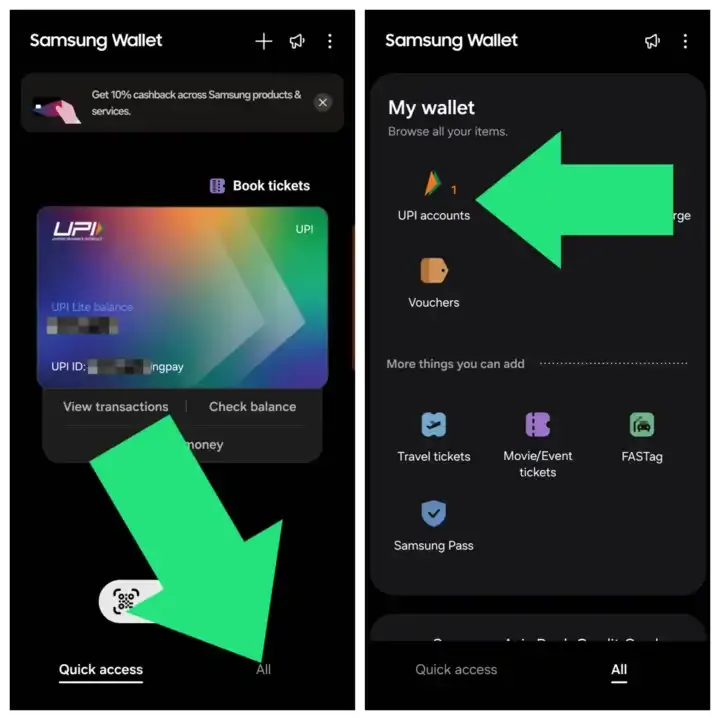Samsung Wallet Menu Tab